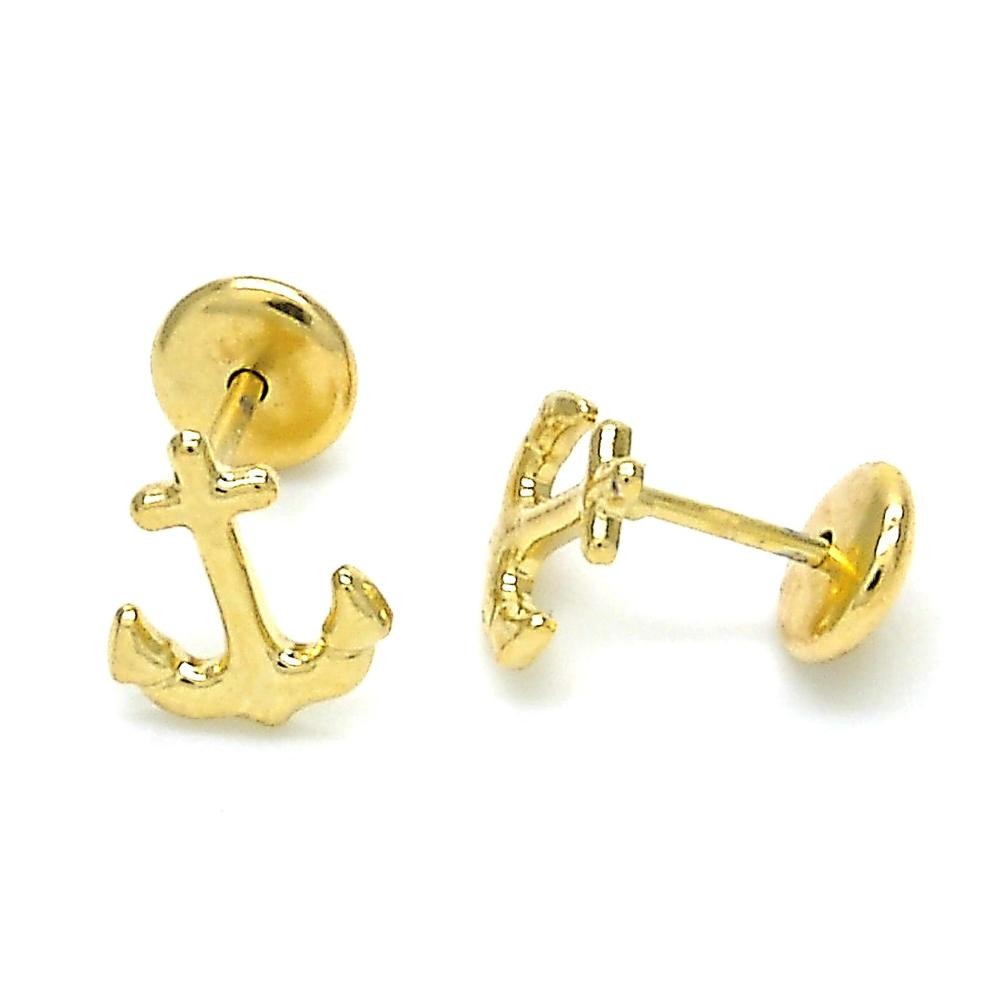 Gold Filled Stud Earring Anchor Design Polished Finish Golden Tone