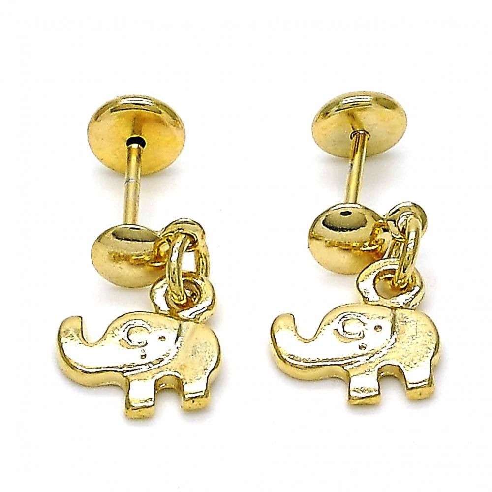 Gold Filled Stud Earring Elephant Design Polished Finish Golden Tone