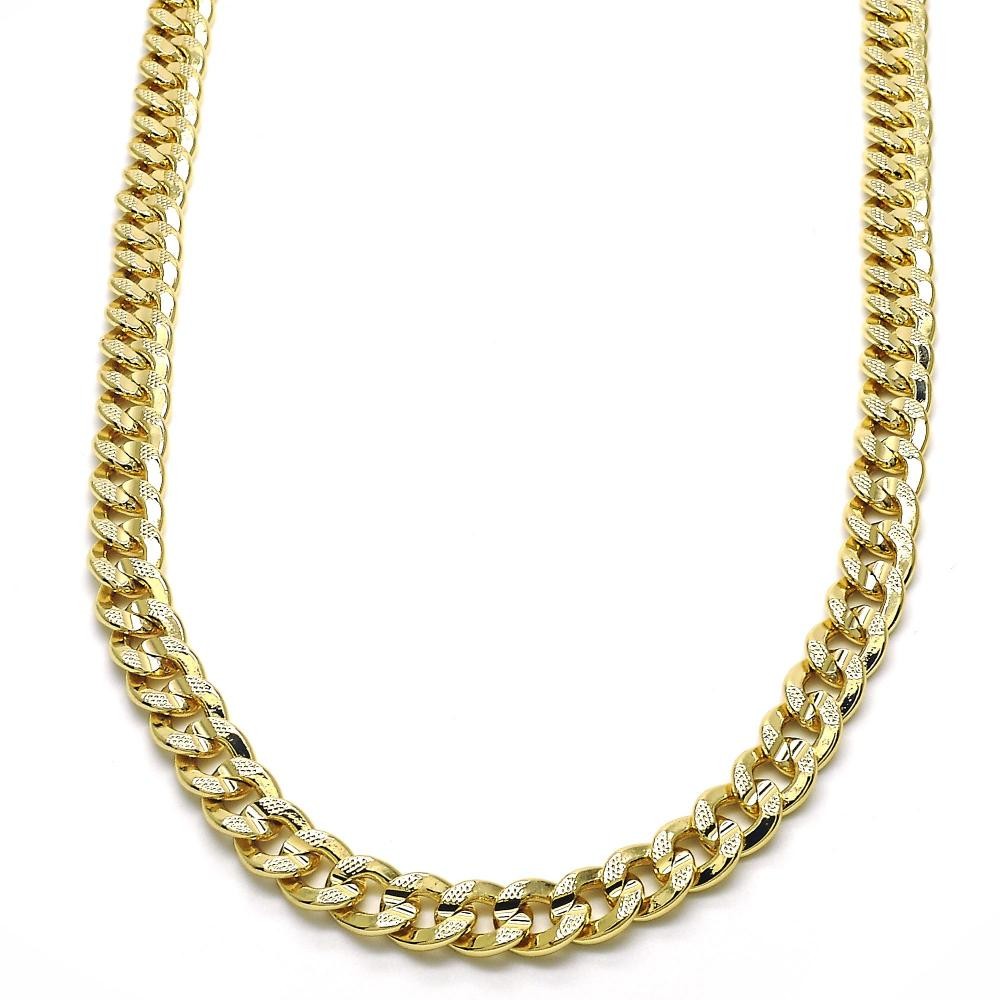 Gold Filled 24" Basic Necklace Concave Cuban Design Polished Finish Golden Tone