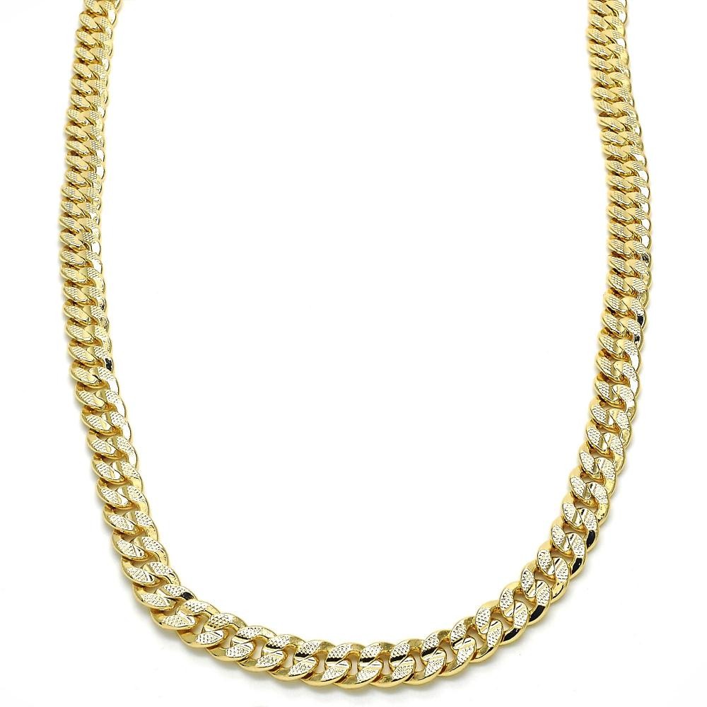Gold Filled 24" Basic Necklace Miami Cuban Design Polished Finish Golden Tone