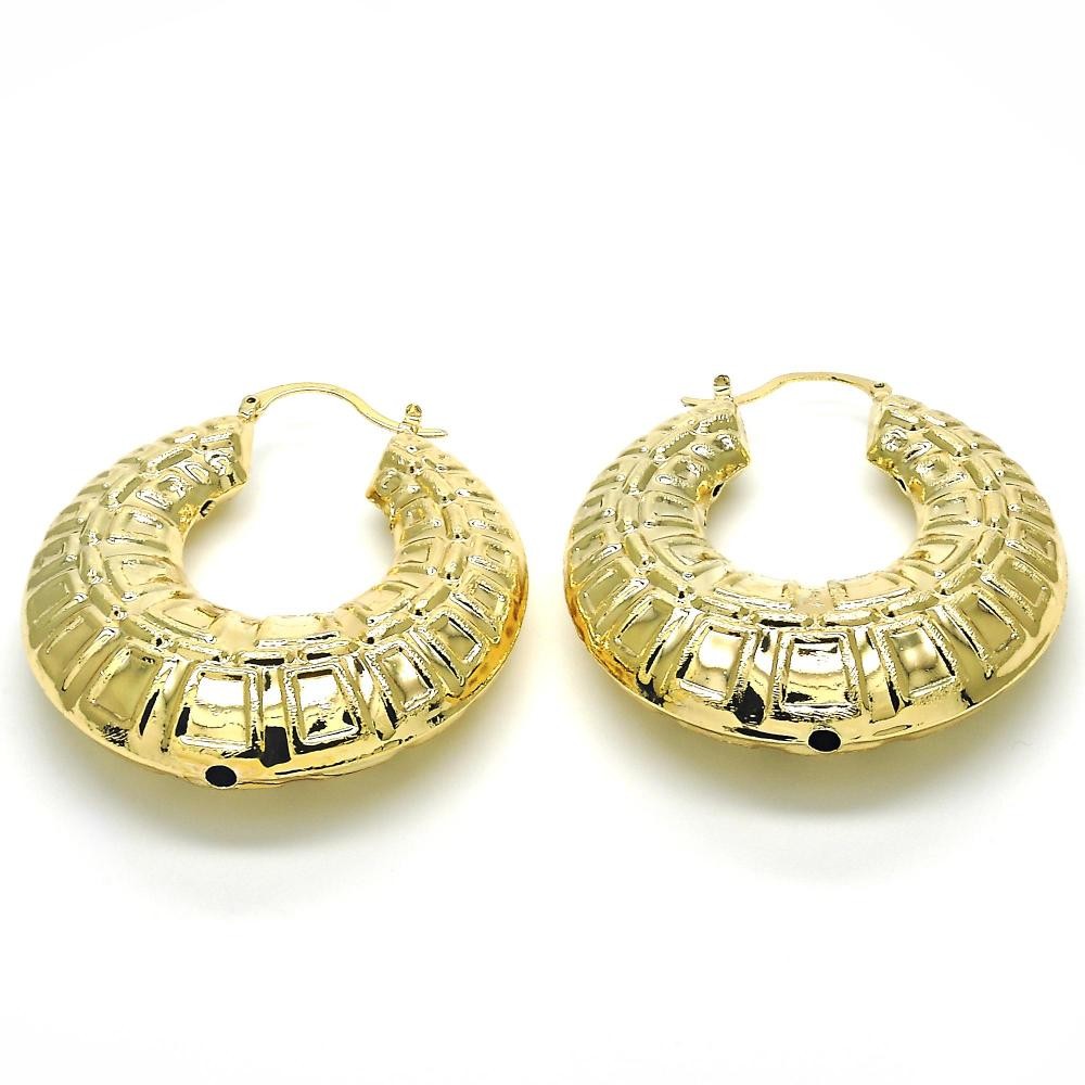 Gold Filled.50mm Large Hoop Earrings Bamboo Design Brushed Finish Golden Tone
