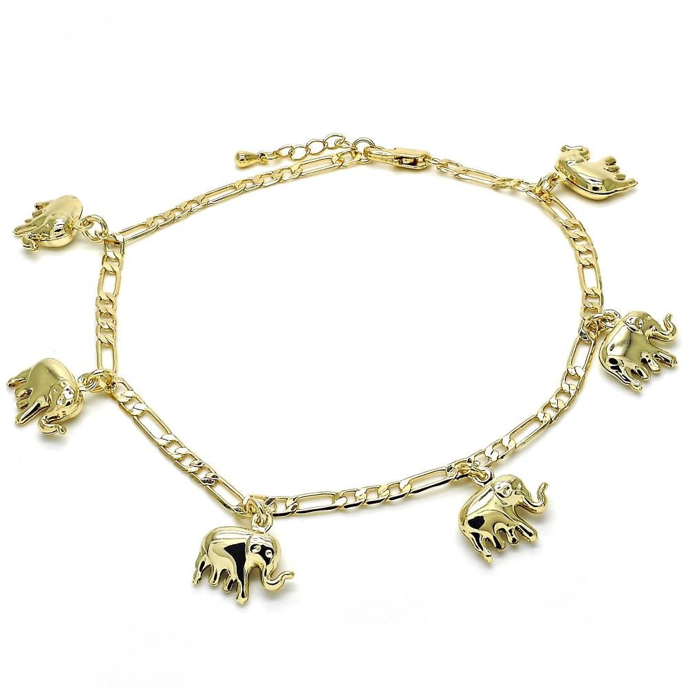 Gold Filled Charm Anklet Elephant Design Polished Finish Golden Tone