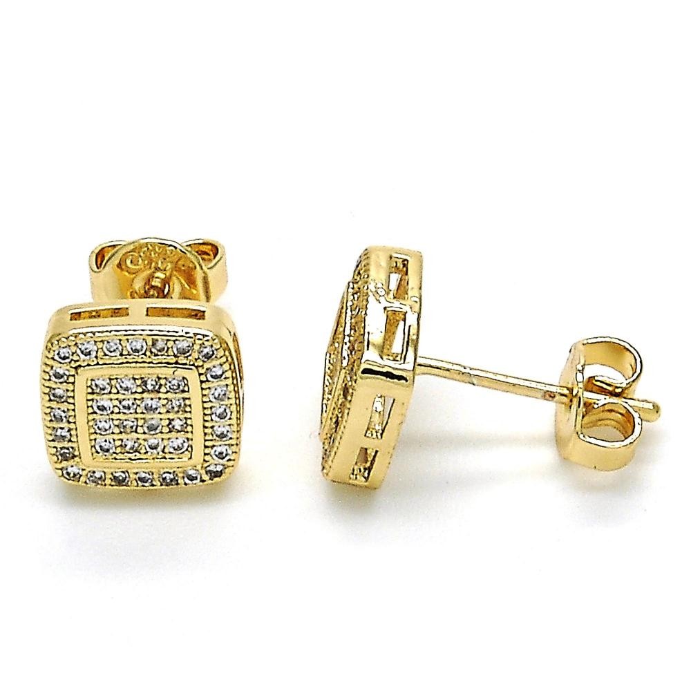 Gold Filled Stud Earrings With White Micro Pave Polished Finish Golden Tone