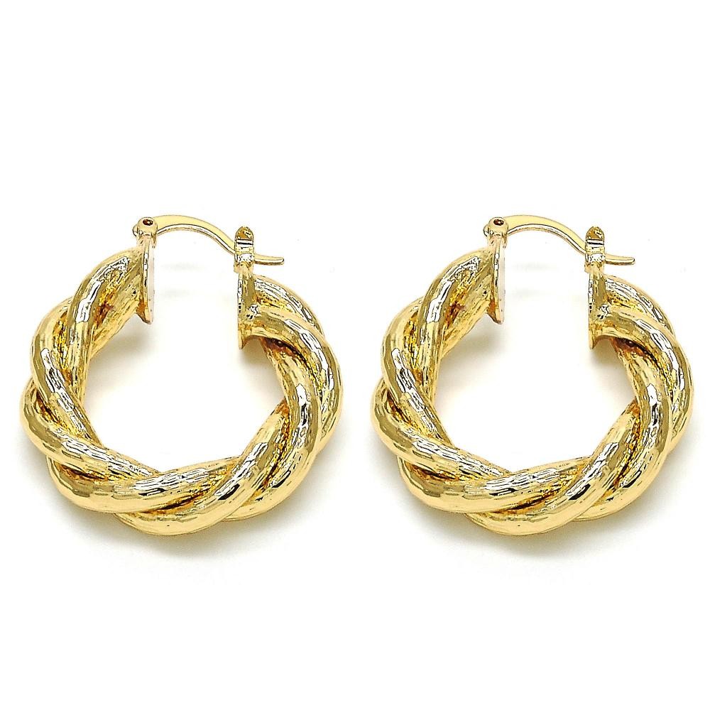 Gold Filled 30mm Medium Hoop Earrings Twist Design Golden Tone