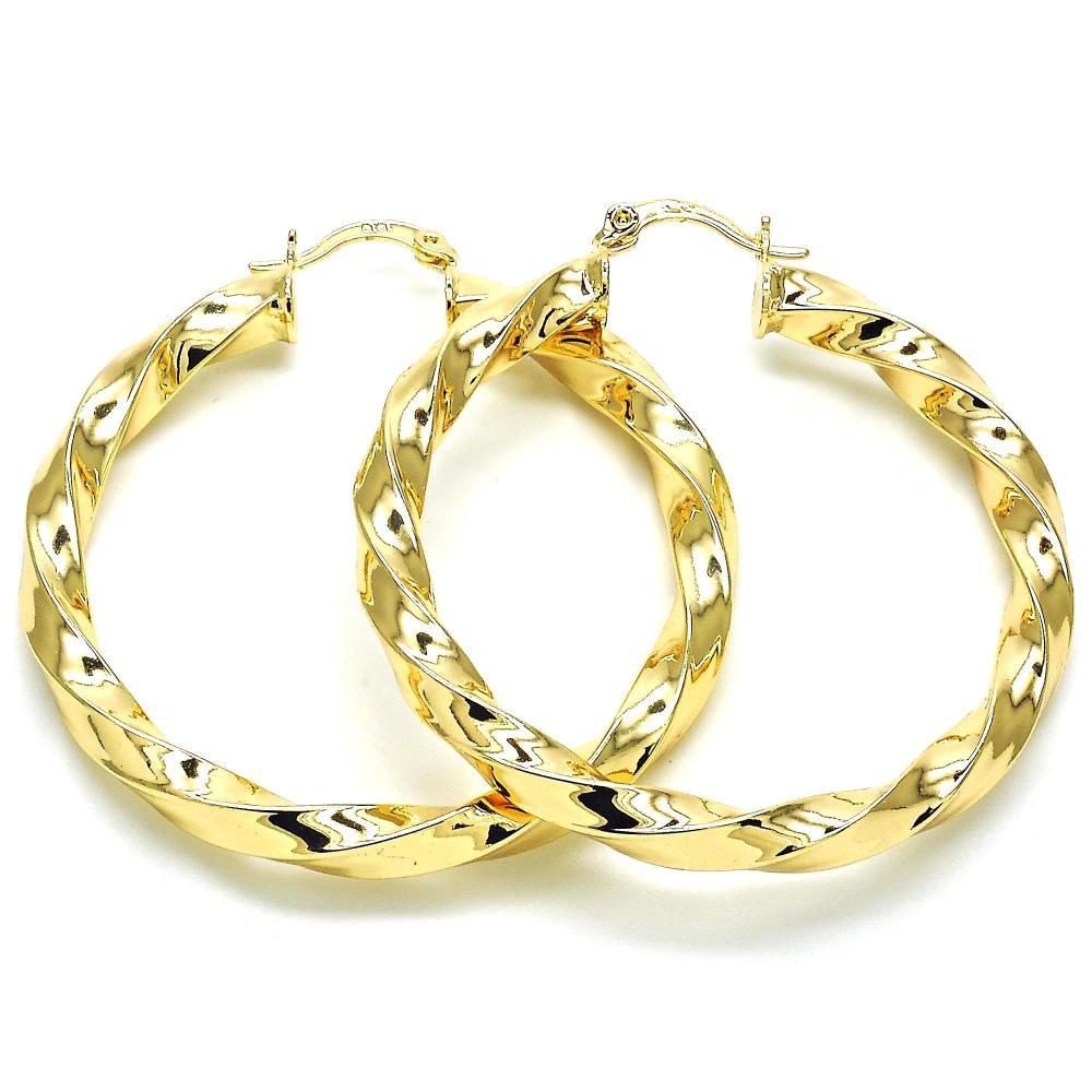 Gold Filled 50mm Twist Hollow Design Small Hoop Earrings Golden Tone