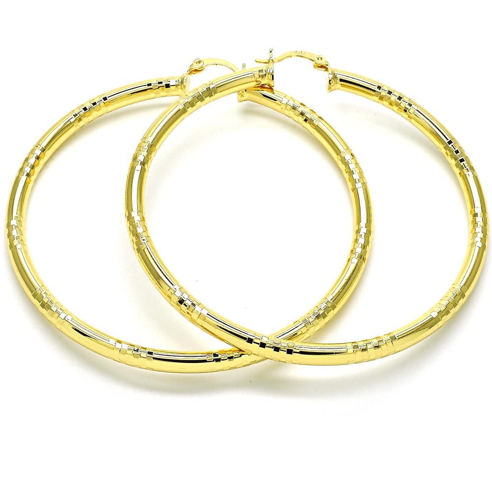 Gold Filled 70mm Extra Large Hoop Earrings Hollow Design Polished Finish Golden Tone