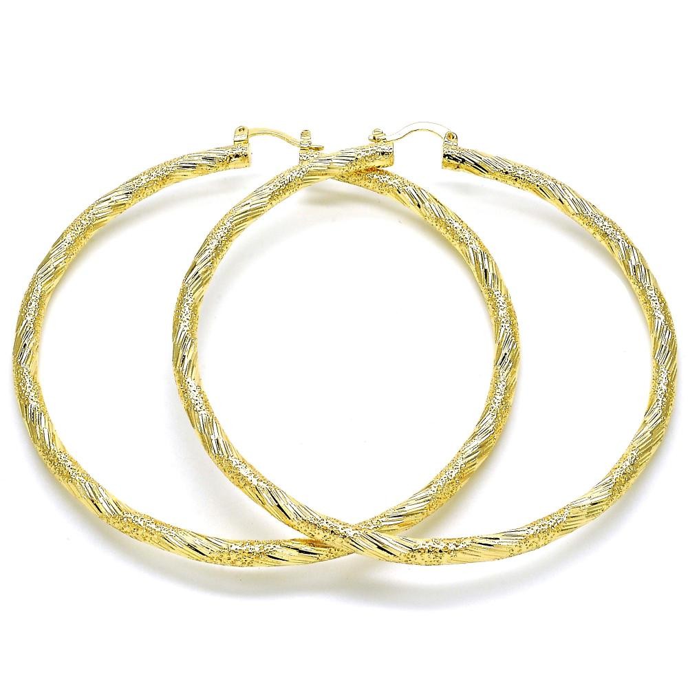 Gold Filled 2x80mm Extra Large Hoop Hollow Design Diamond Cutting Finish Golden Tone