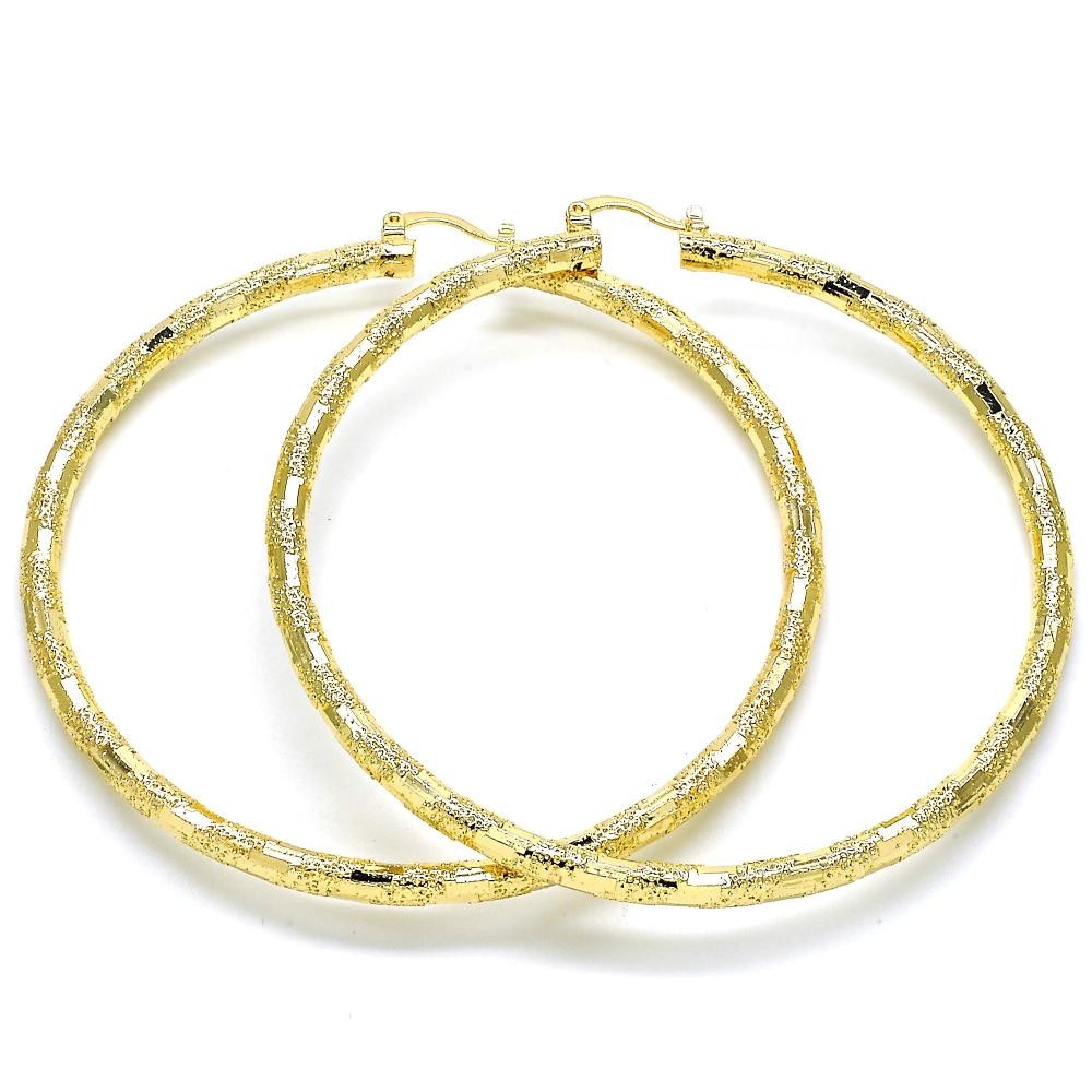 Gold Filled Hoop Earrings 2x80mm Golden Tone
