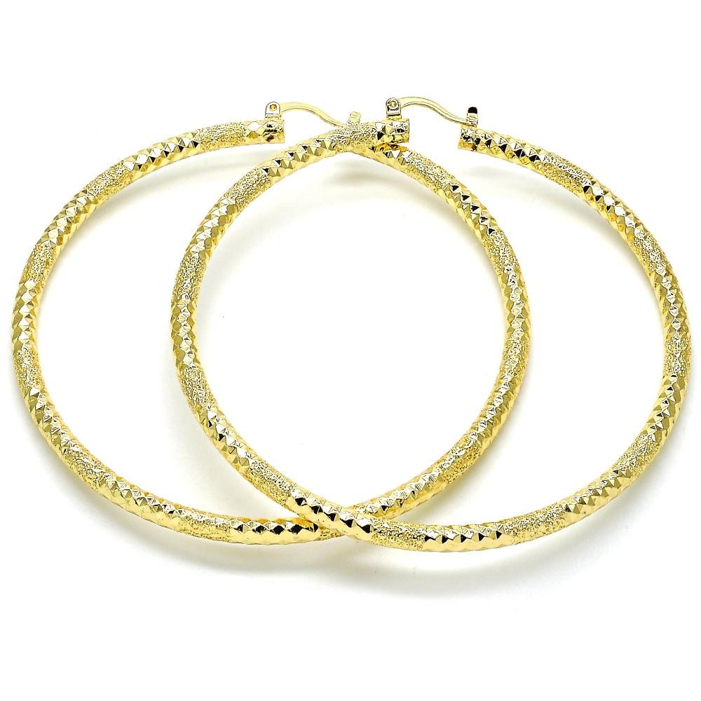 Gold Filled 2x80mm Extra Large Hoop Hollow Design Diamond Cutting Finish Golden Tone