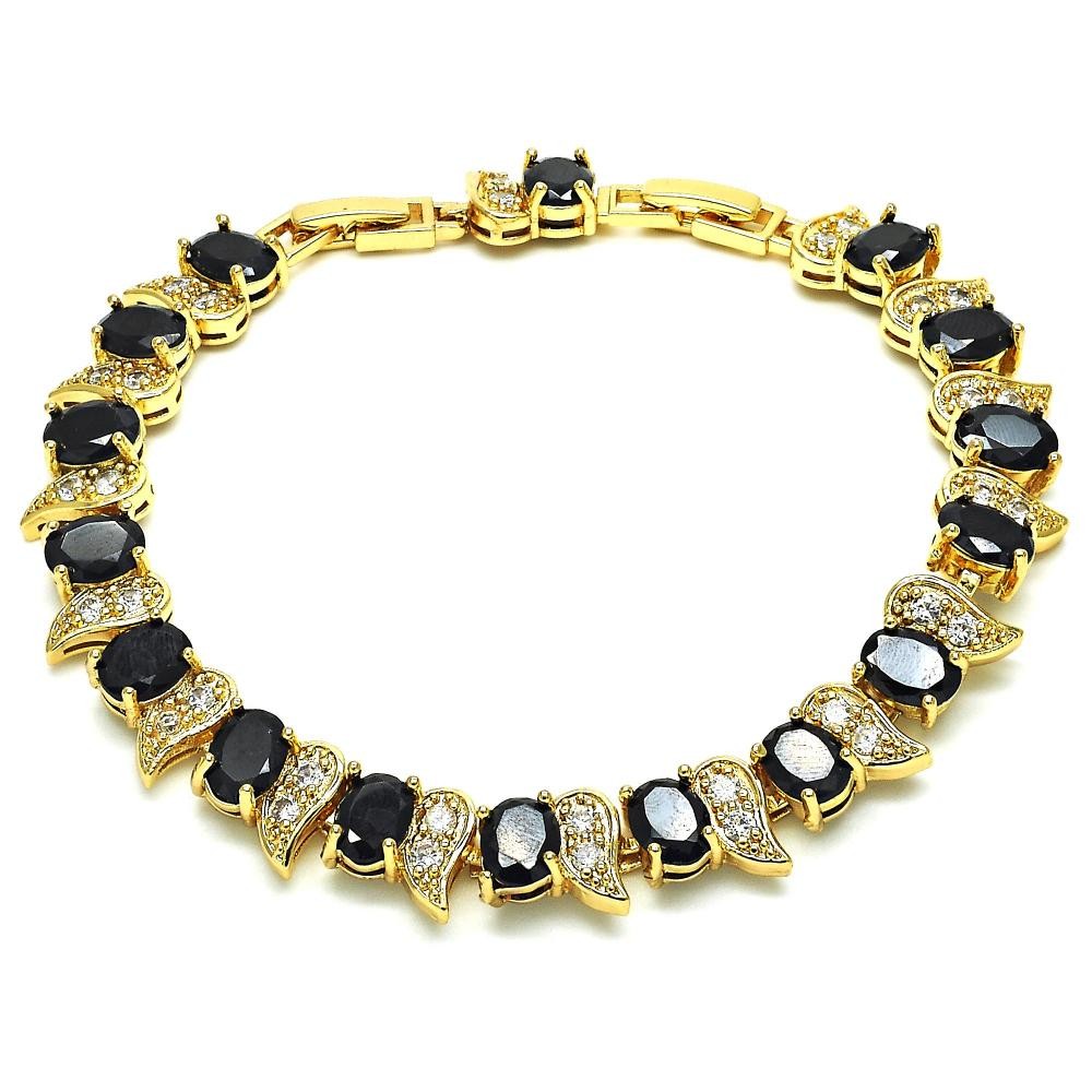 Gold Filled Tennis Bracelet With Black and White Cubic Zirconia Polished Finish Golden Tone