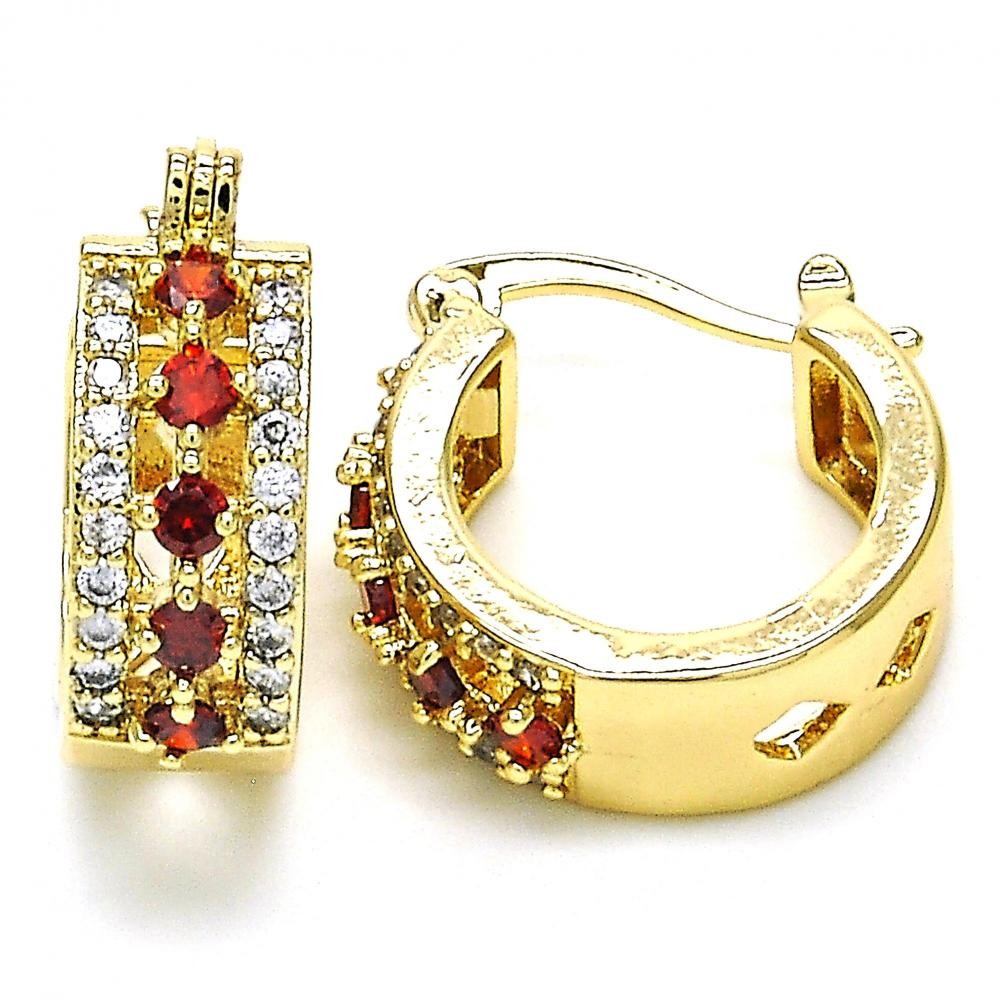 Gold Filled Small Hoop With Garnet Cubic Zirconia Golden Tone