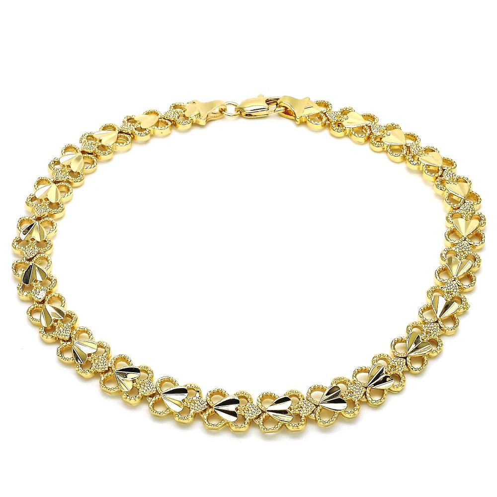 Gold Filled Butterfly Design Diamond Cut Ankle Bracelet Gold Tone 10" 