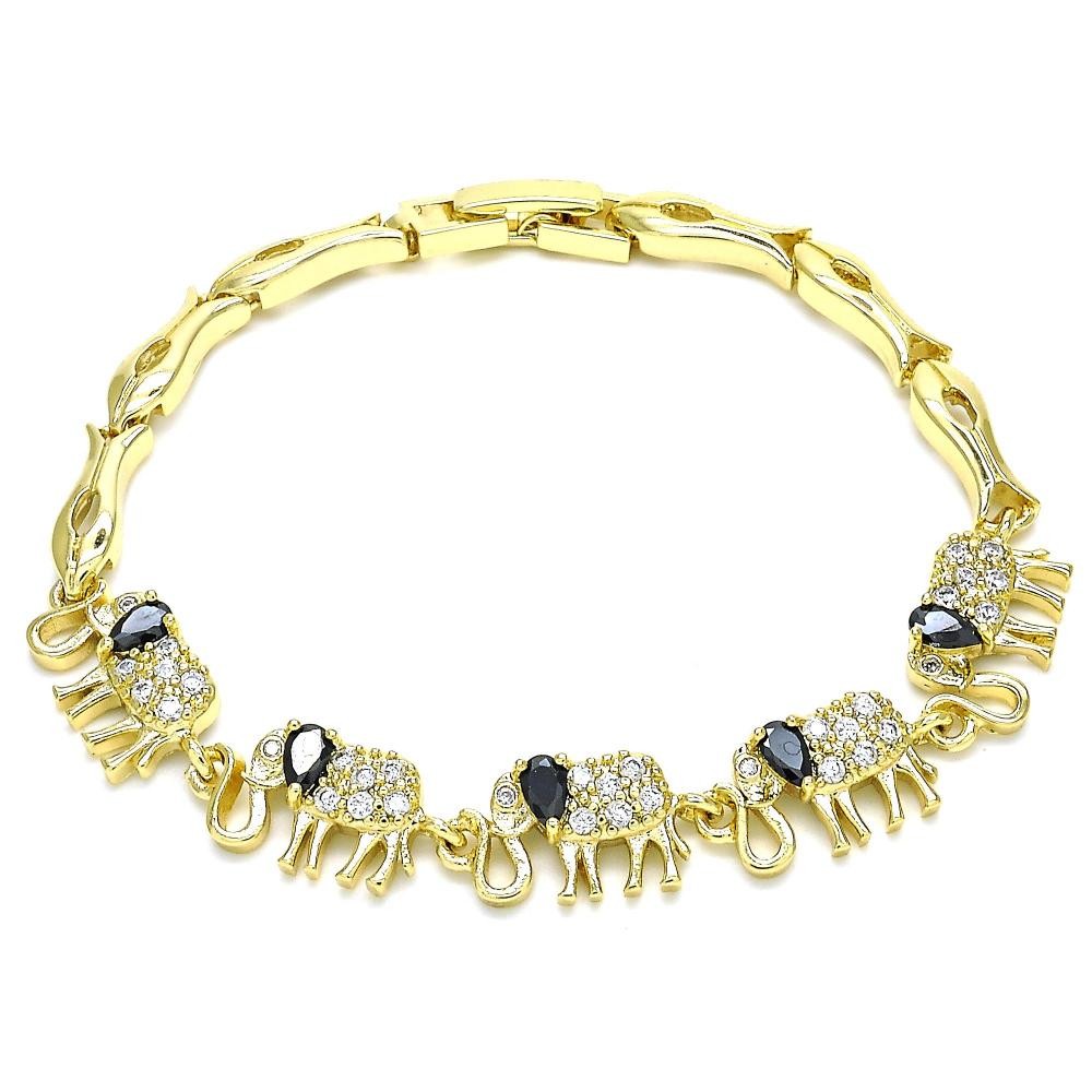 Gold Filled Fancy Bracelet Elephant and Fish Design With Micro Pave Golden Tone