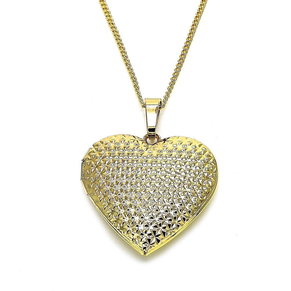 Gold Filled Pendant Necklace Heart Design Polished Finish Golden Tone