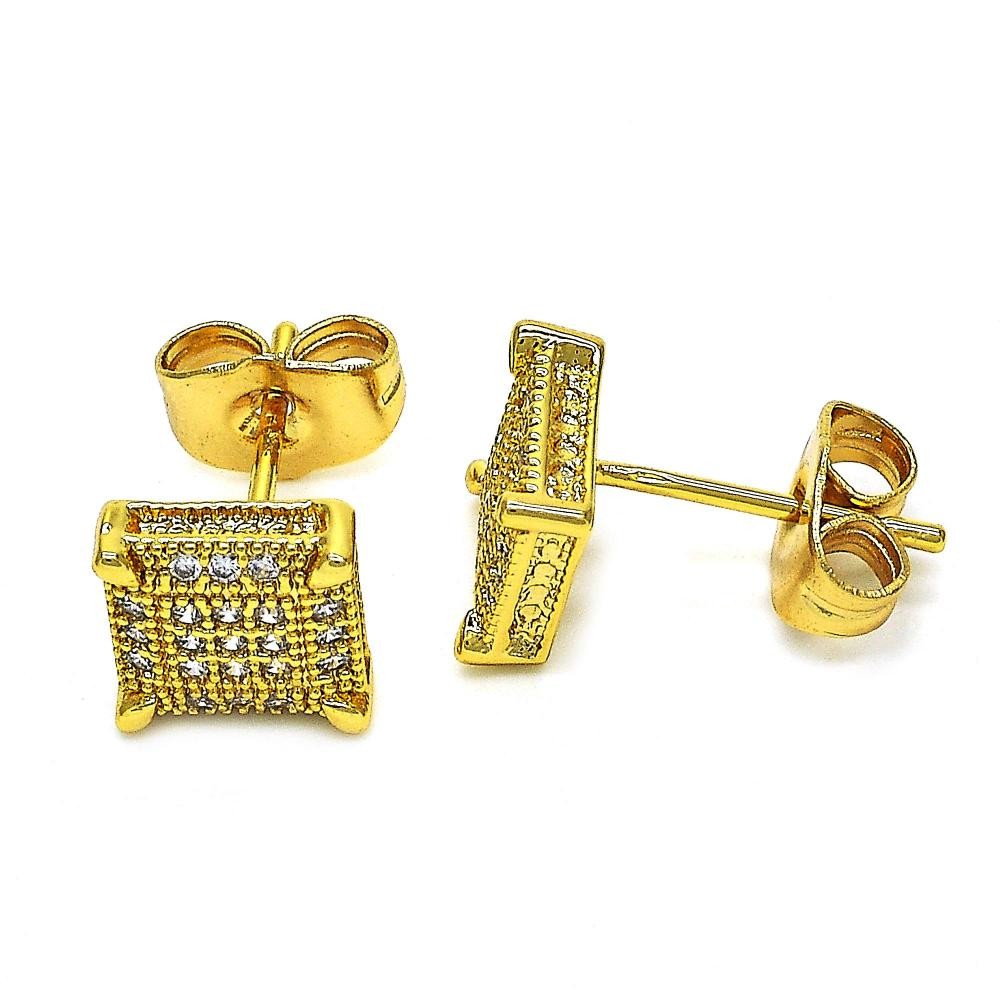 Gold Filled Stud Earrings With Micro Pave Golden Tone