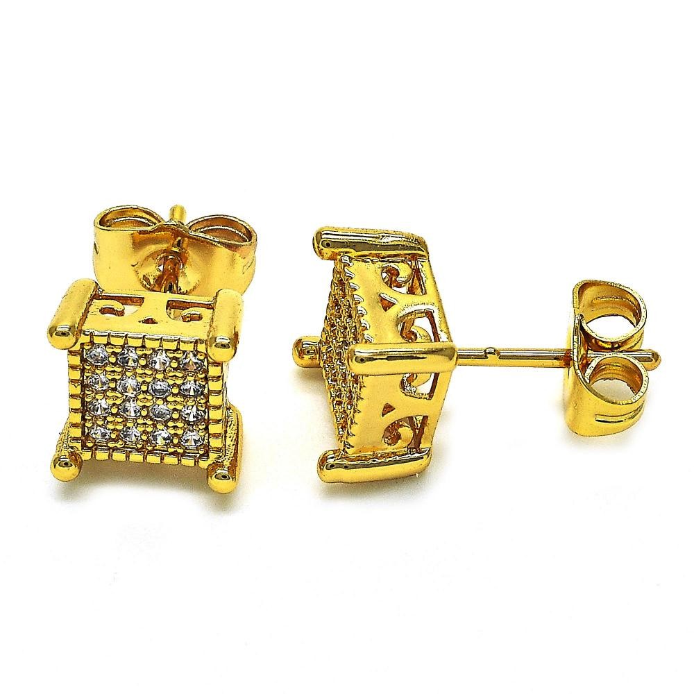Gold Filled Stud Earrings With Cubic Zirconia Gold Tone