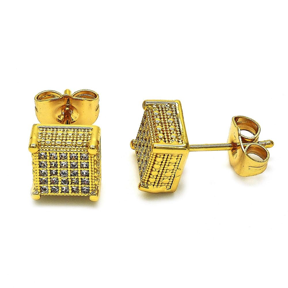 Gold Filled Stud Earrings With Micro Pave Golden Tone