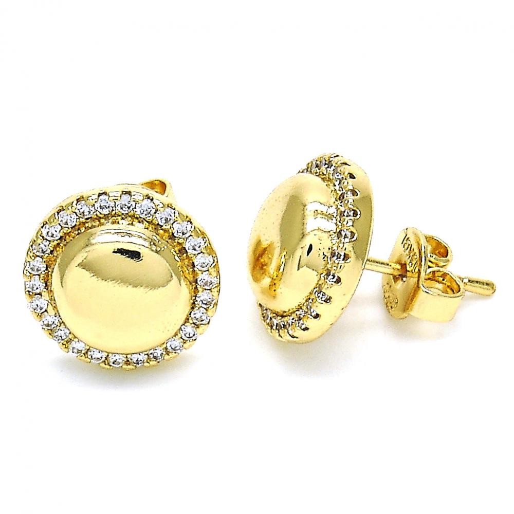 Gold Filled Stud Earrings With White Micro Pave Polished Finish Golden Tone