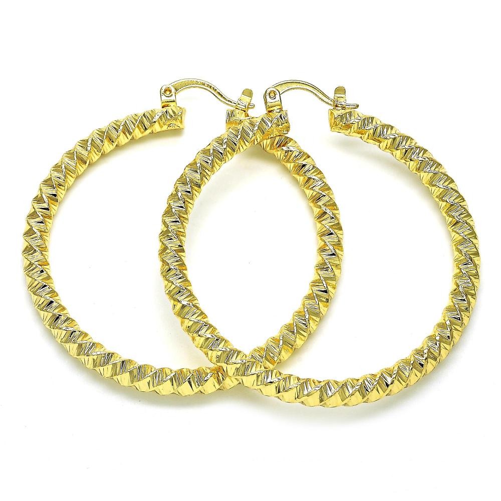 Gold Filled 50mm Medium Hoop Earrings Twist Design Golden Tone