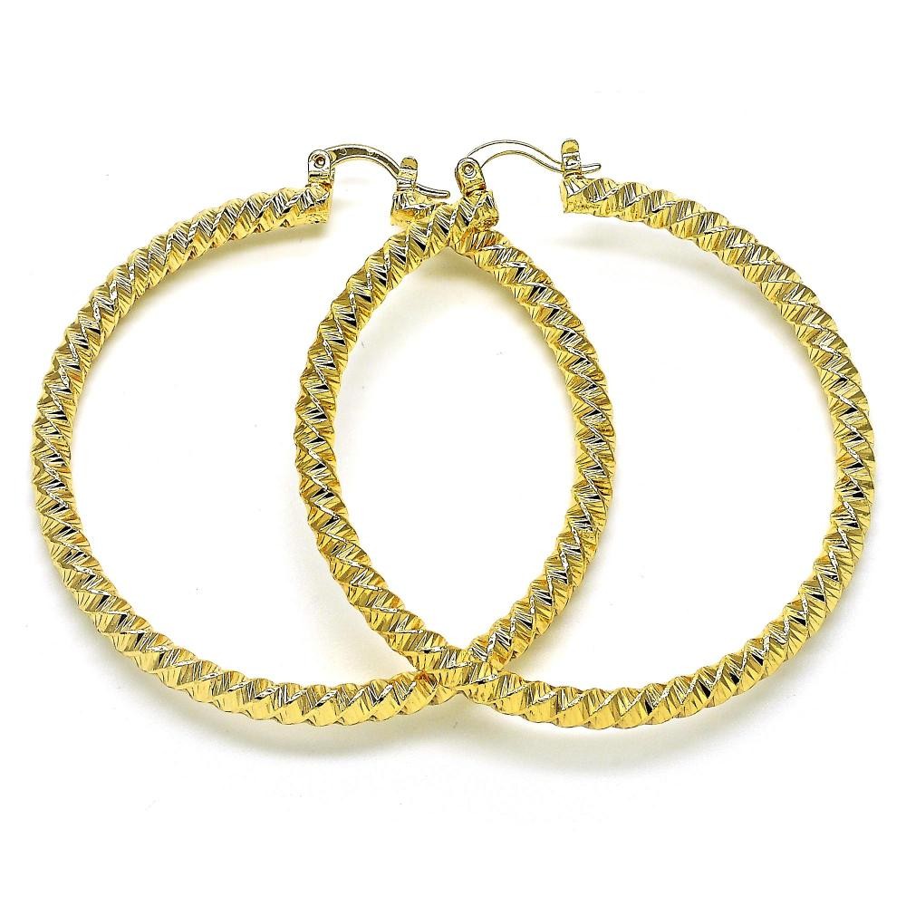 Gold Filled 60mm  Medium Hoop Earrings Twist Design Golden Tone
