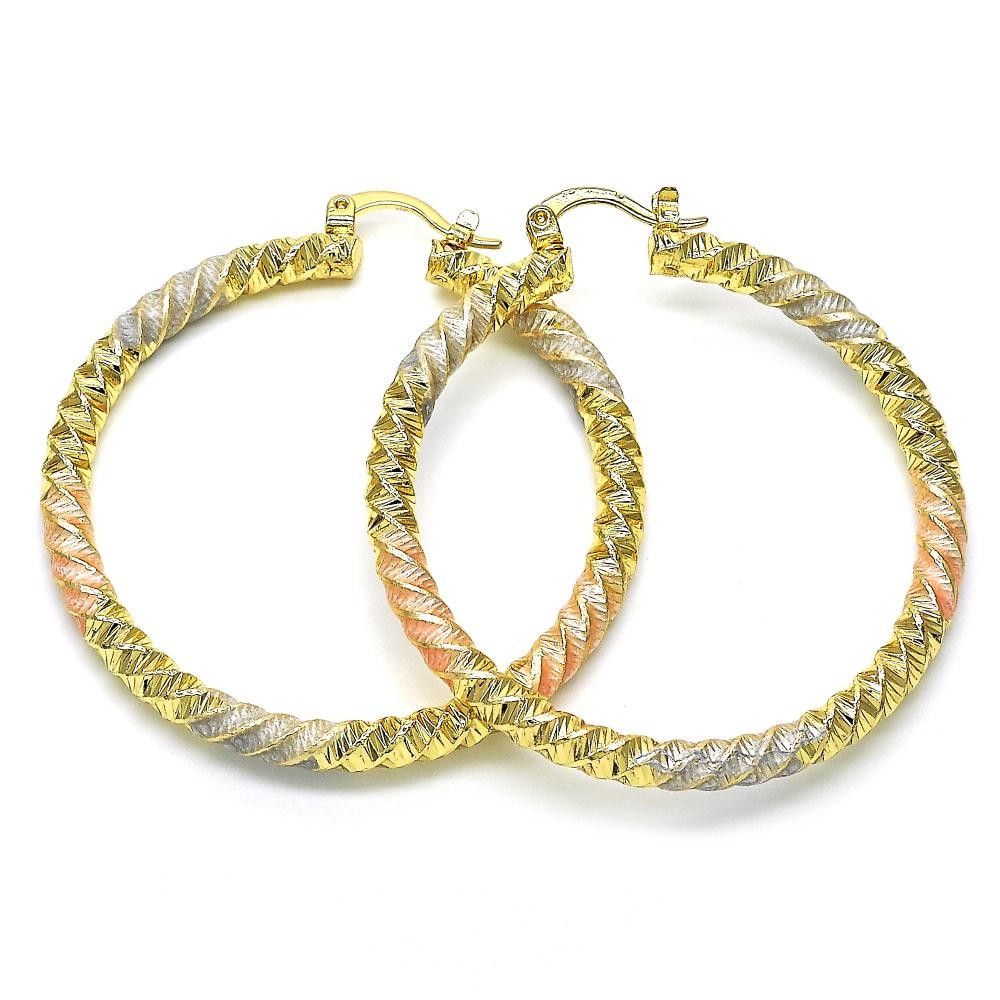 Gold Filled 50mm Medium Hoop Earrings Twist Design Tri Tone