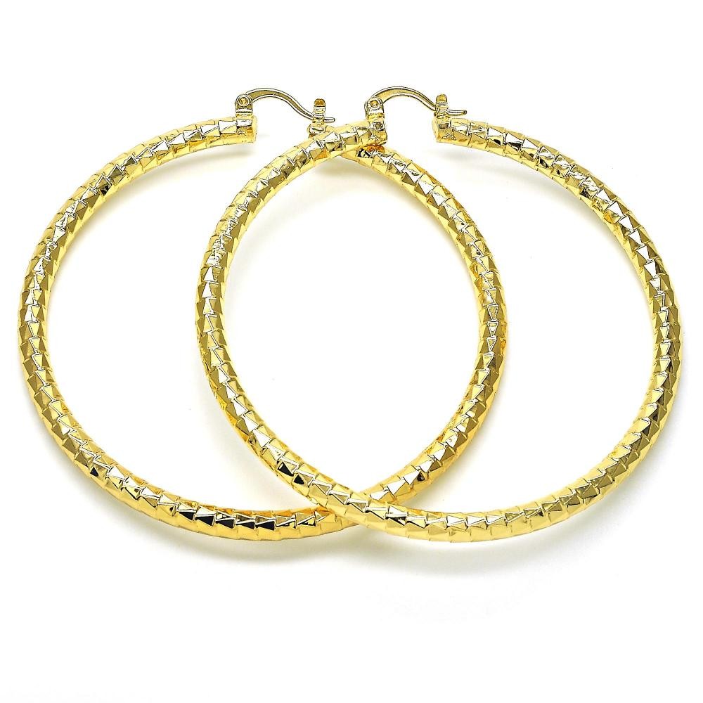 Gold Filled 70mm Medium Hoop Earrings Hollow Design Golden Tone