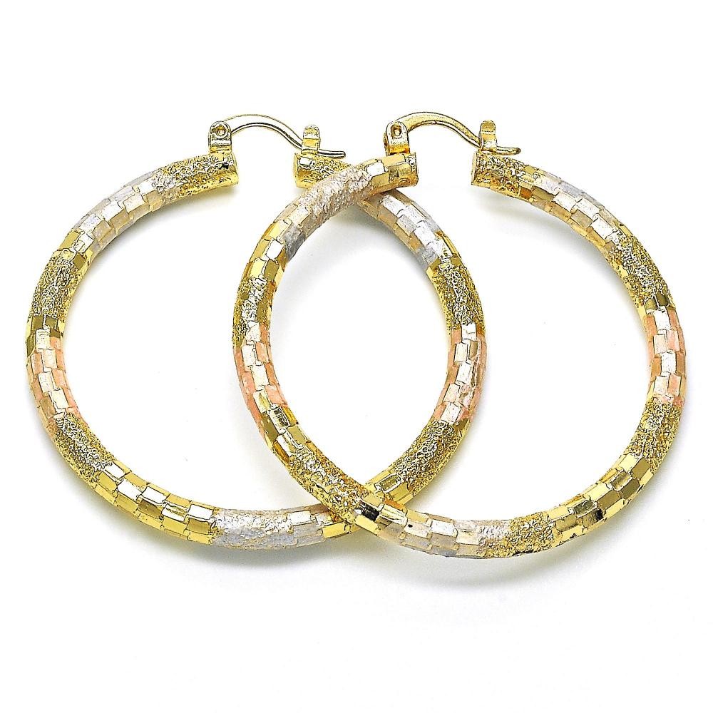 Gold Filled 50mm Large Hoop Earrings Diamond Cutting Finish Tri Tone