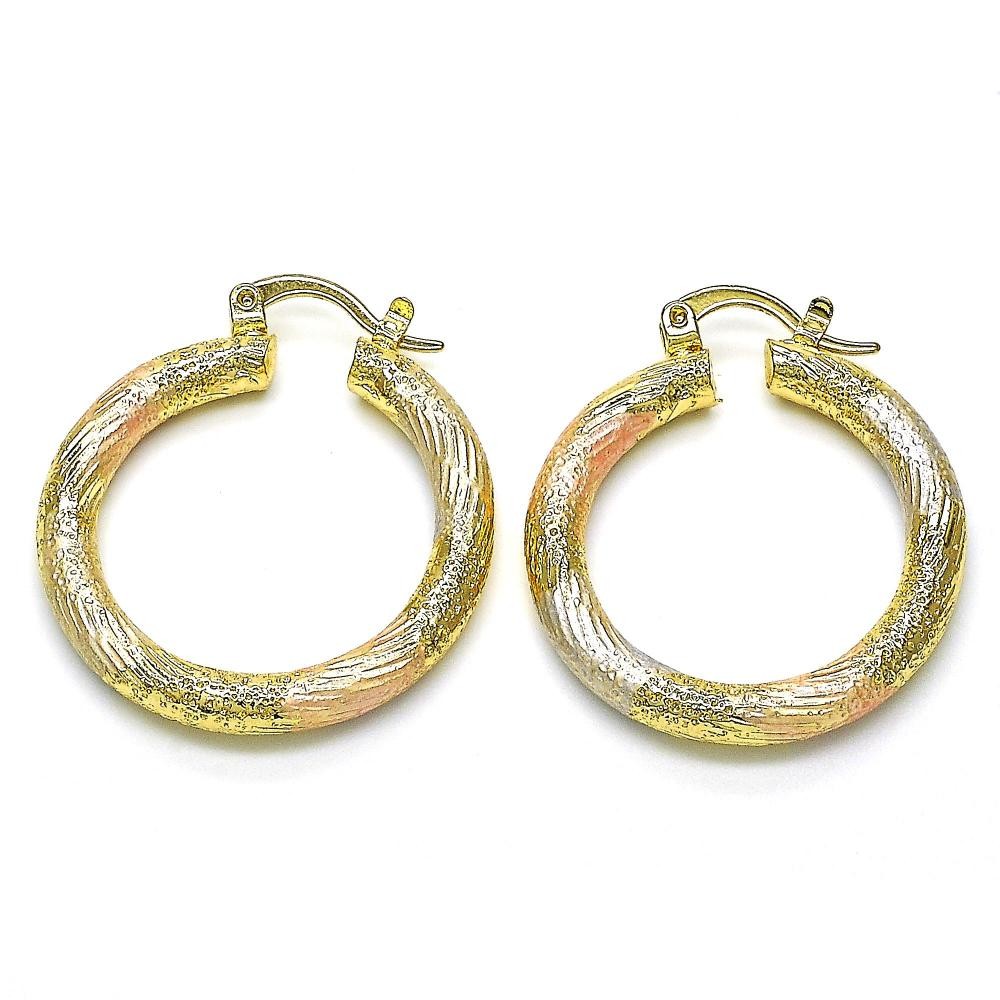Gold Filled 4x30mm Medium Hoop Matte Finish Tri Tone