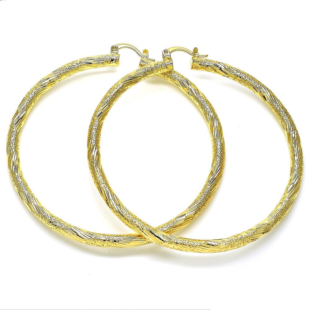 Gold Filled 70mm Extra Large Hoop Earrings Matte Finish Golden Tone