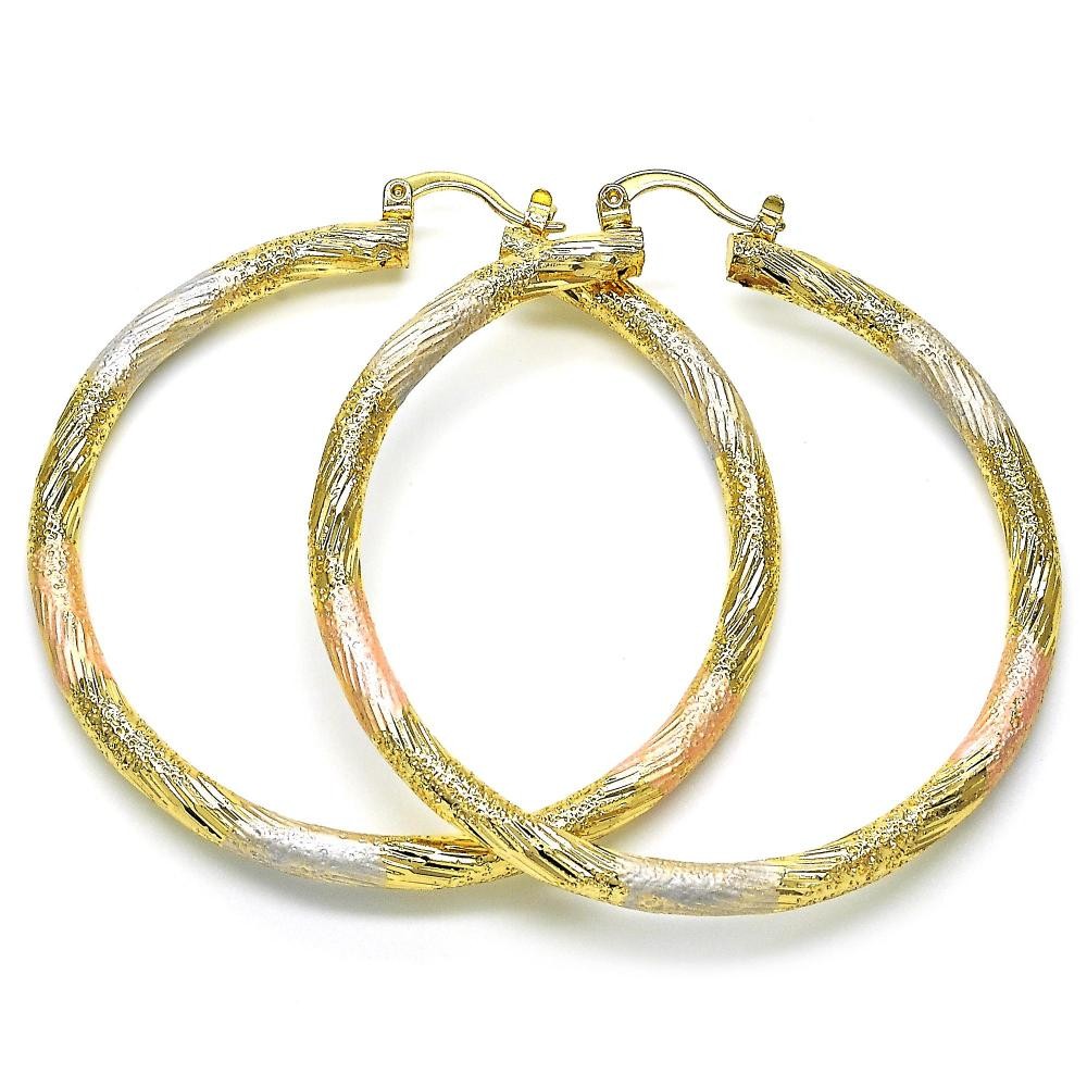 Gold Filled 60mm Large Hoop Earrings Polished Finish Tri Tone