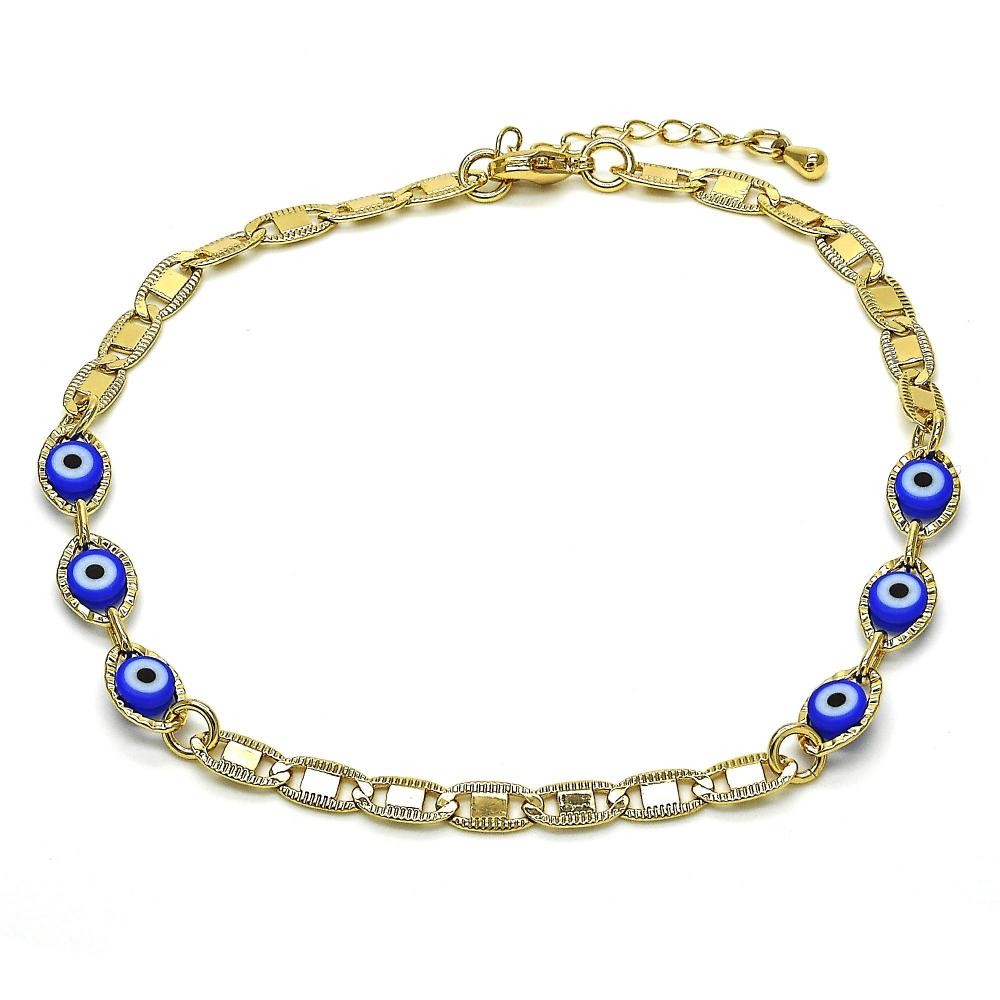 Gold Filled Greek Eye Design Fancy Anklet  Blue Polished Finish Golden Tone