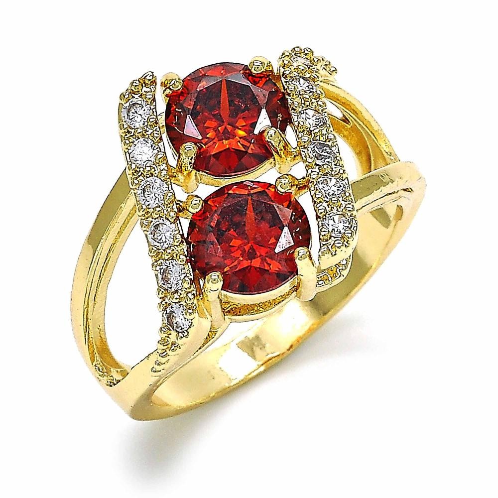 Gold Filled Multi Stone Ring with Garnet and White Cubic Zirconia Polished Golden Finish