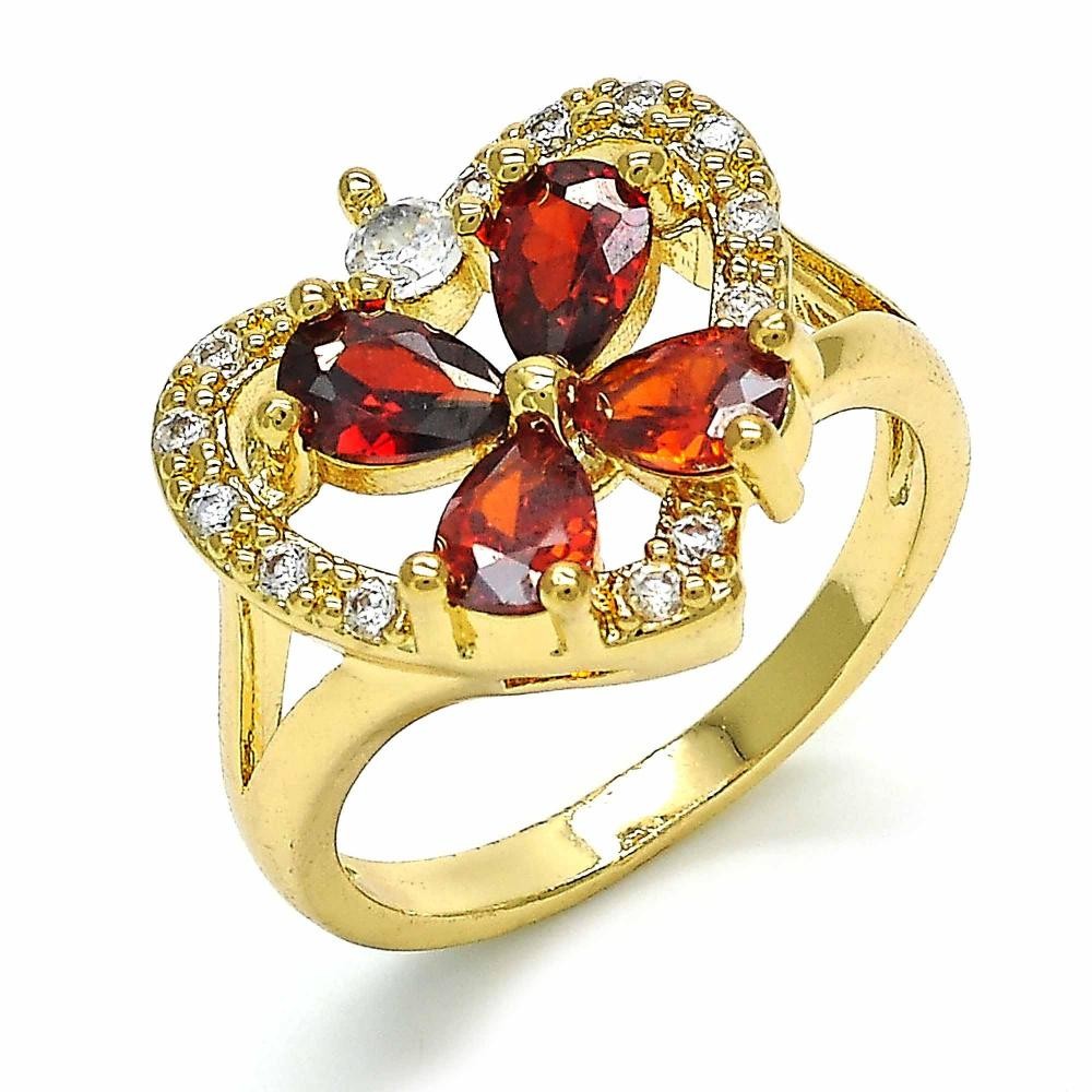 Gold Filled Multi Stone Ring Heart and Flower Design With Cubic Zirconia Golden Tone