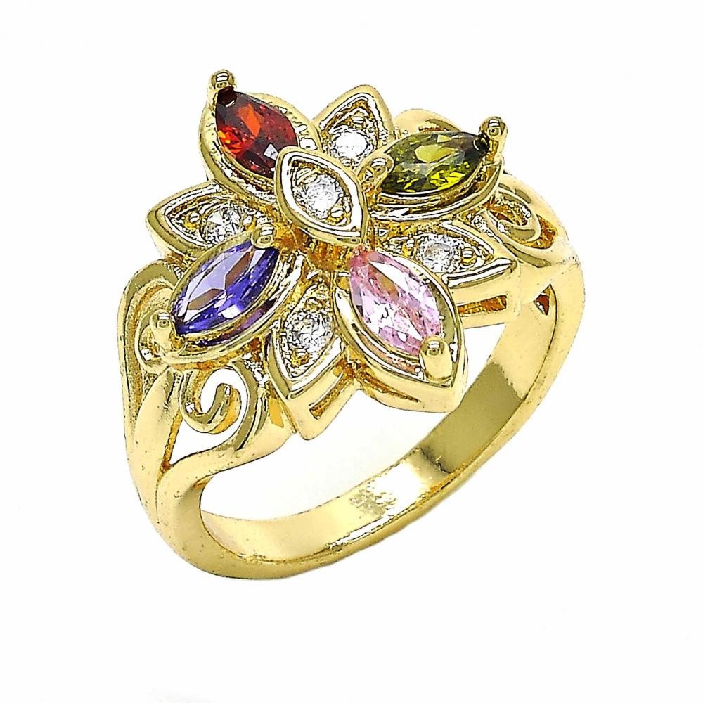 Gold Filled Multi Stone Ring With Cubic Zirconia Golden Tone