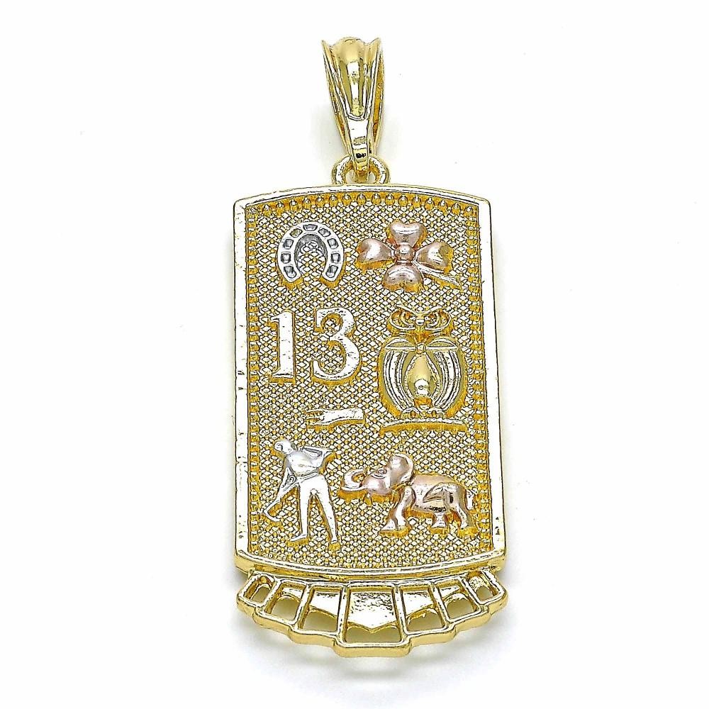 Gold Religious Pendant Owl and Elephant Design Polished Finish Tri Tone