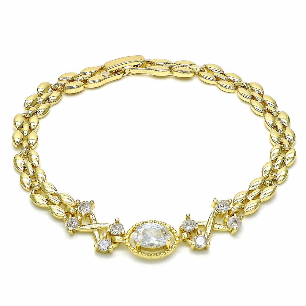Gold Filled Fancy Bracelet with White Cubic Zirconia Polished Golden Finish 6 MM Thickness 7 Inches Length