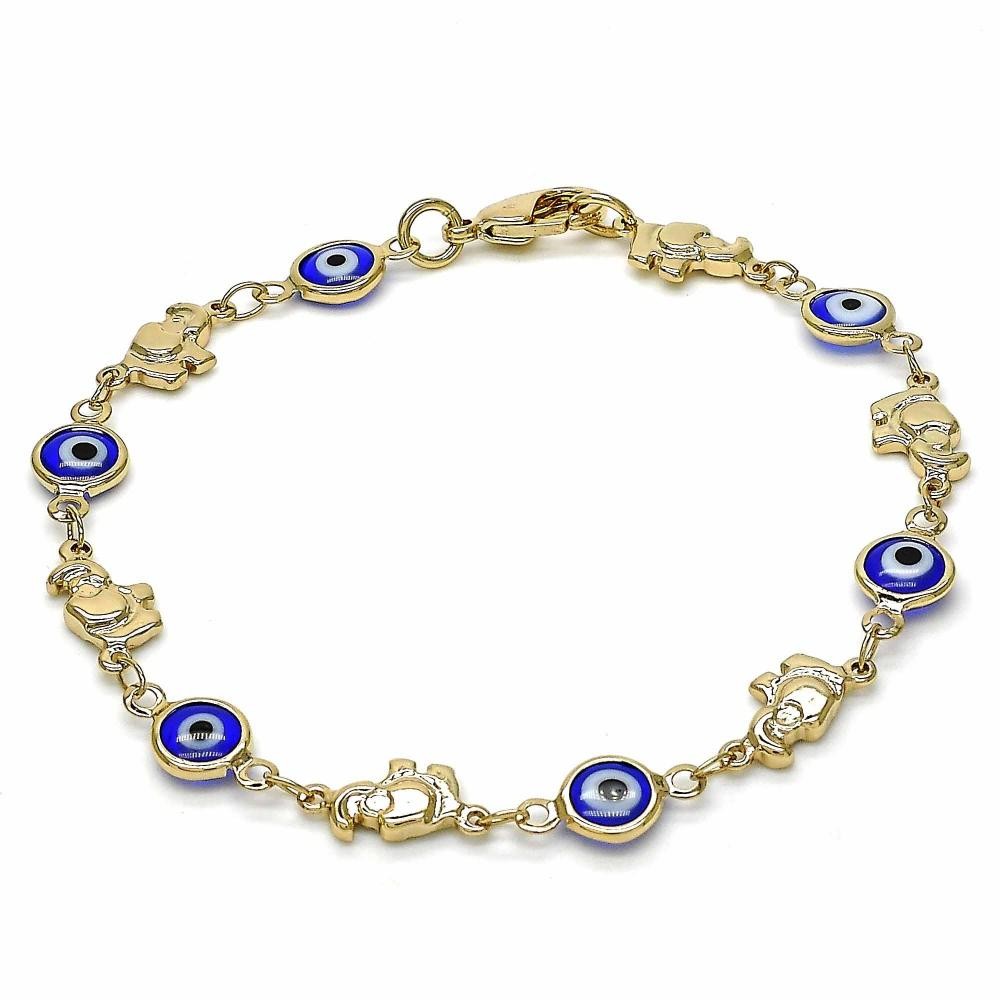 Gold Filled Fancy Bracelet Greek Eye and Elephant Design Golden Tone