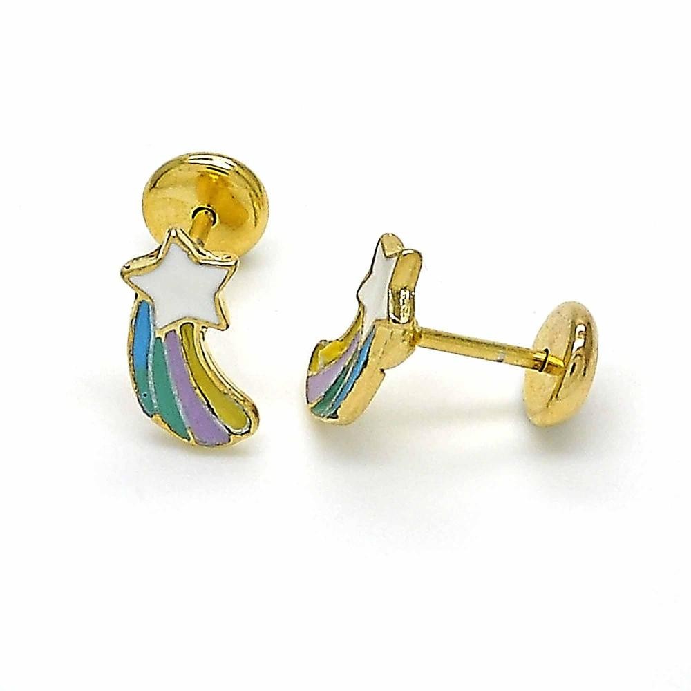 Gold Filled Stud Earrings Star and Star Design Polished Finish Golden Tone