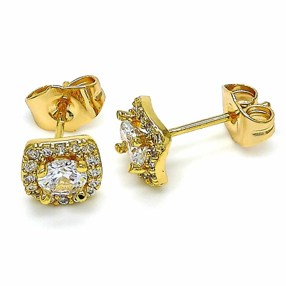 Gold Filled Stud Earring With White Cubic Zirconia Polished Finish Golden Tone
