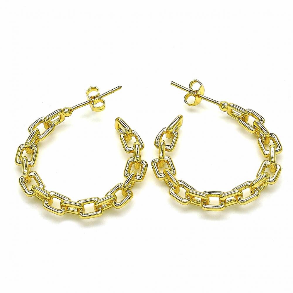 Gold Filled 30mm Stud Hoop Earrings Paperclip Design Polished Finish Golden Tone