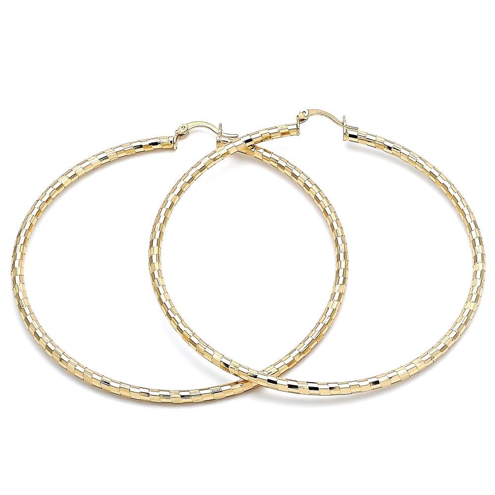 Gold Filled 2x80mm Extra Large Hoop Diamond Cutting Finish Golden Tone