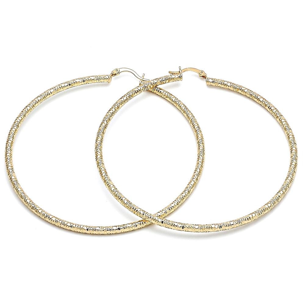 Gold Filled 2x80mm Extra Large Hoop Diamond Cutting Finish Golden Tone