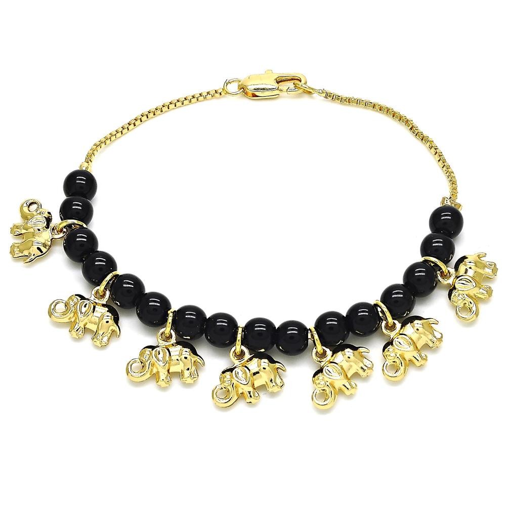 Gold Finish Charm Bracelet Elephant Design Polished Golden Tone