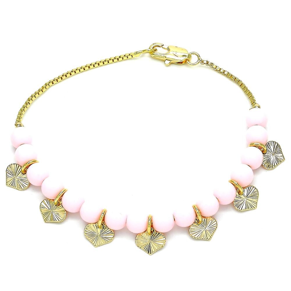 Gold Finish Fancy Bracelet Heart Design Polished Golden Tone