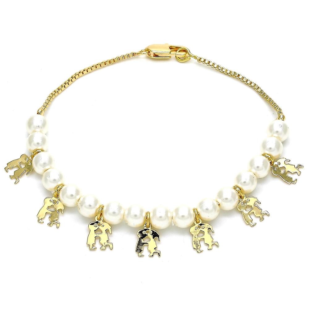 Gold Finish Charm Bracelet Little Boy and Little Girl Design Polished Golden Tone