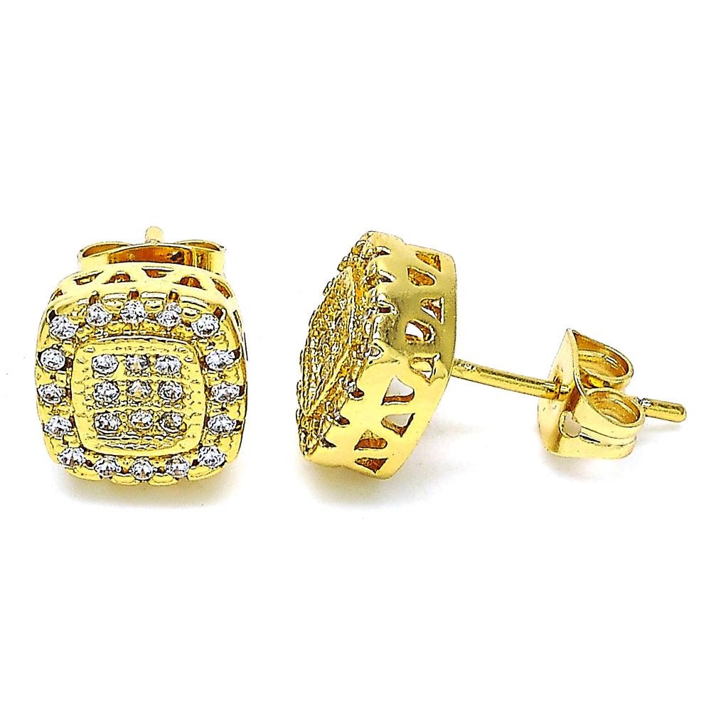 Gold Filled Stud Earring With White Cubic Zirconia Polished Finish Golden Tone