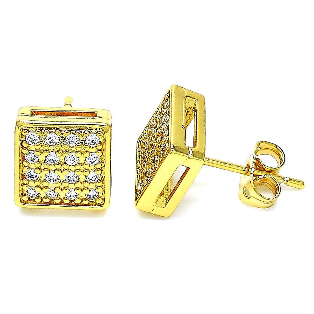 Gold Filled Stud Earring With White Cubic Zirconia Polished Finish Golden Tone