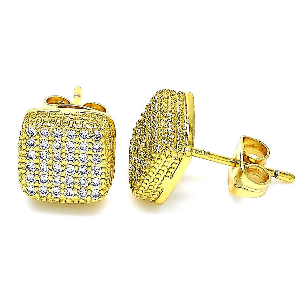 Gold Filled Stud Earring With White Cubic Zirconia Polished Finish Golden Tone