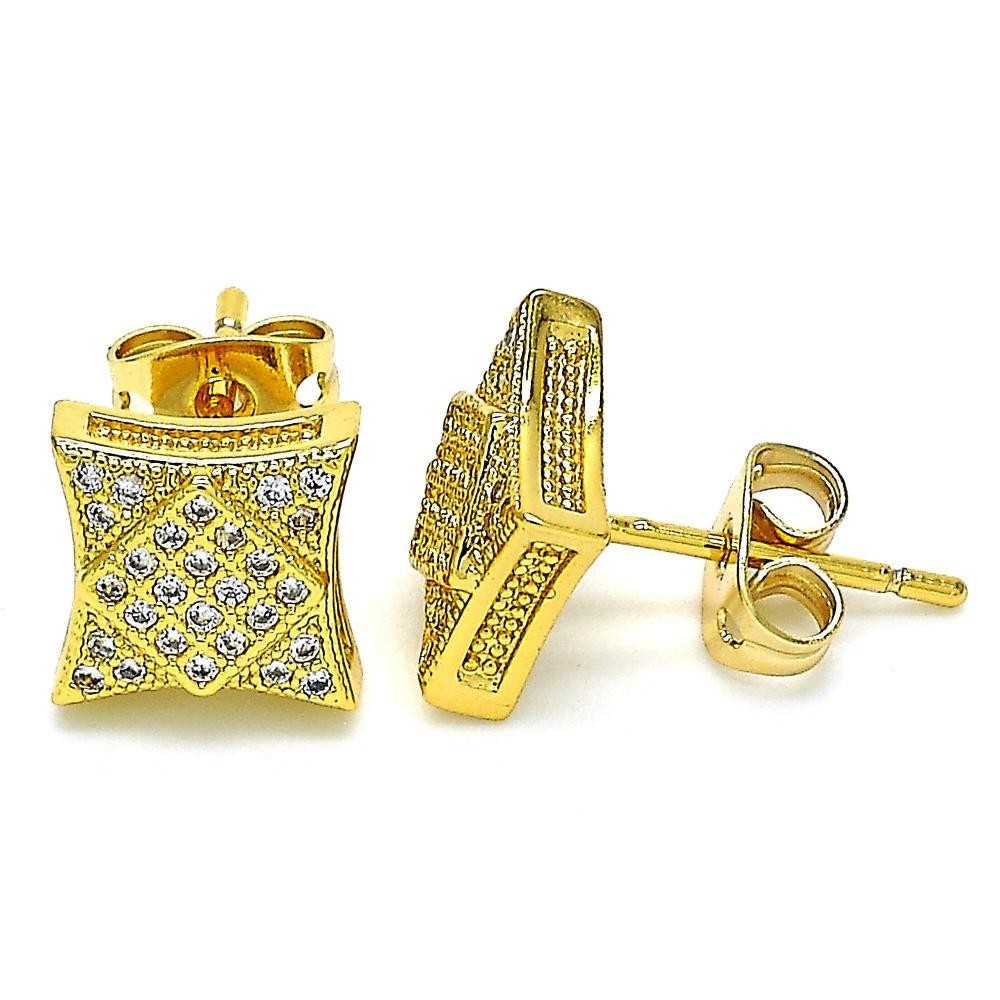 Gold Filled Stud Earrings With White Micro Pave Polished Finish Golden Tone