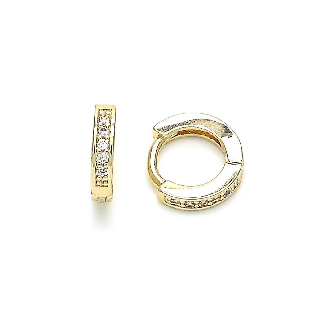Gold Filled 10mm Huggie Hoop With Micro Pave Golden Tone